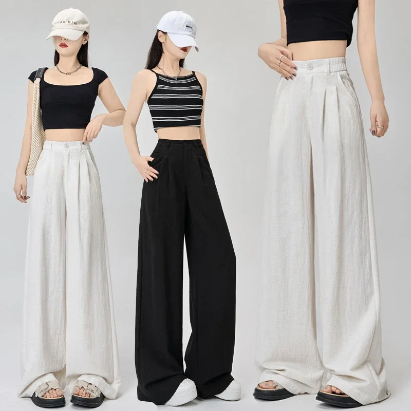 Women's White Linen Wide-Leg Pants