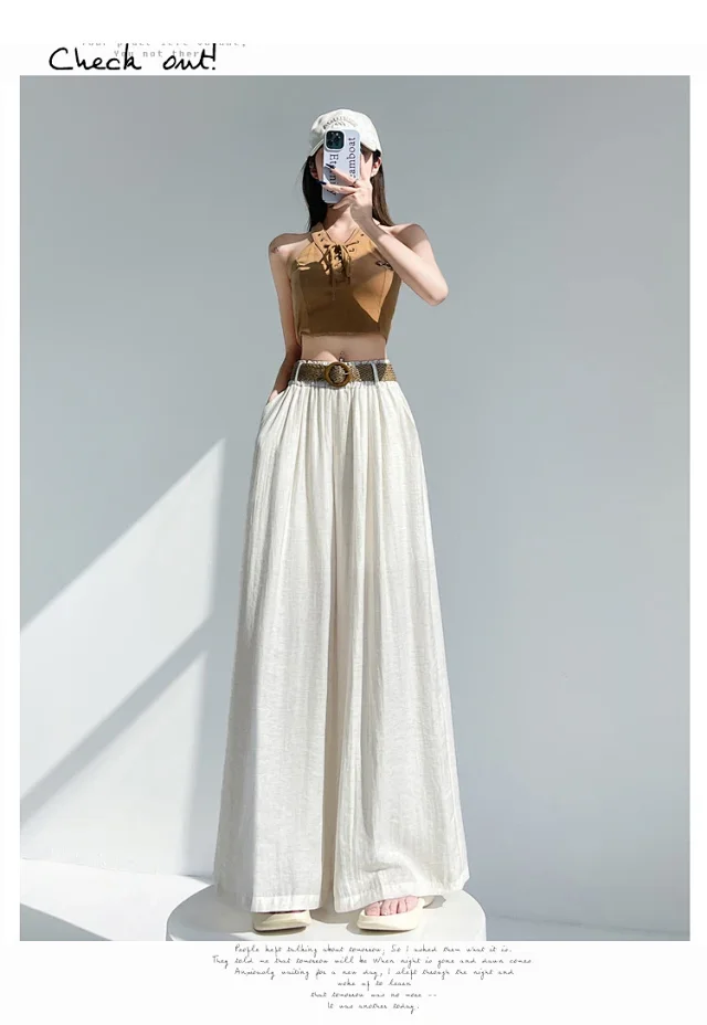 Ice Silk Linen Wide-Leg Pants Detail