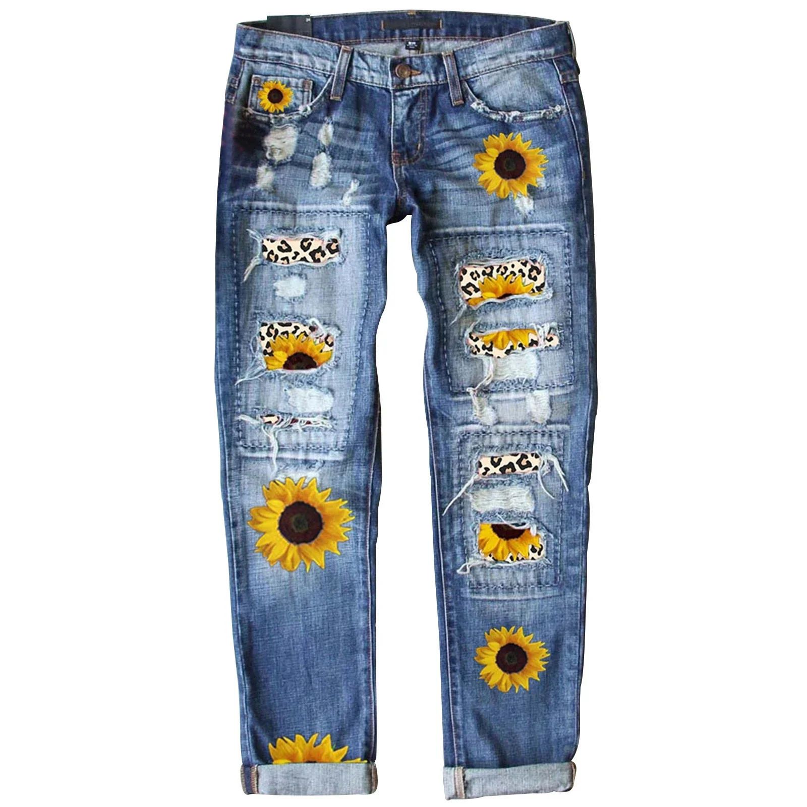 Fashion Slim Printed Denim Pants for Women