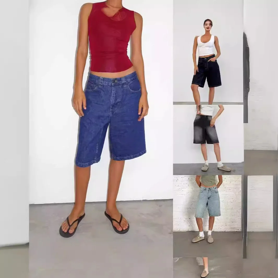 AliExpress Loose Non - Stretch Retro Denim Capris for Women
