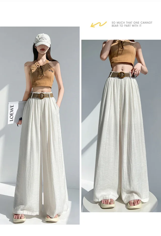 Ice Silk Linen Wide-Leg Pants Detail