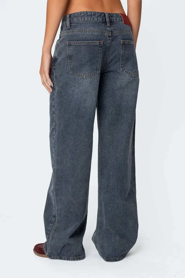 Wide-Leg Low-Waist Retro Denim Pants for Women Detail