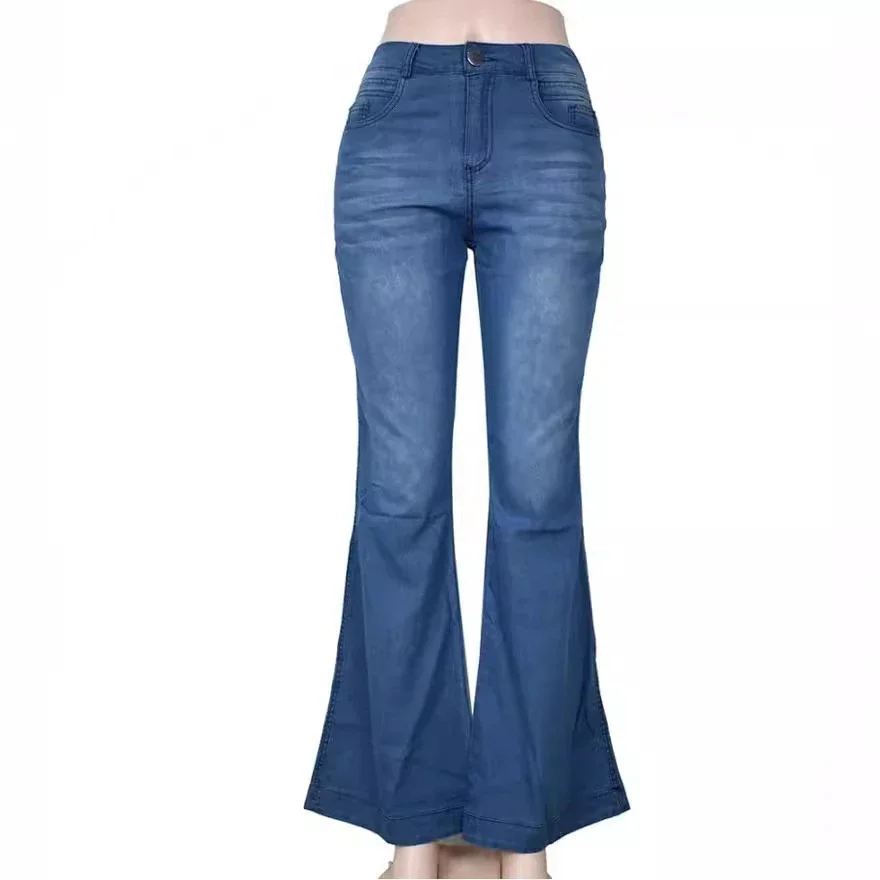 European & American Thin High-waist Stretch Wide-leg Jeans for Women