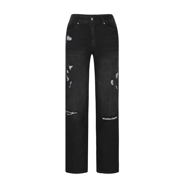 Women's Trendy Distressed Mid - rise Straight Jeans Detail