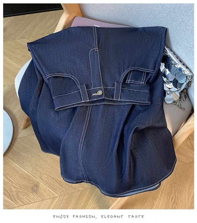 Denim Blue 2025 Tencel Denim Midi A-Line Skirt Detail