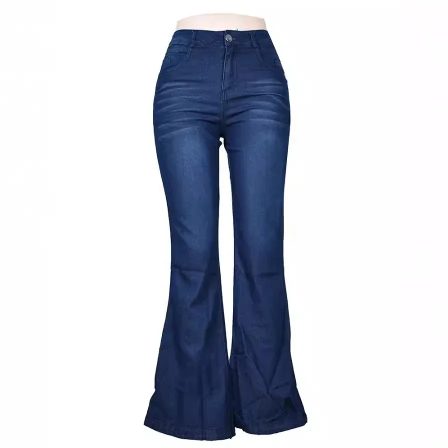 European & American Thin High-waist Stretch Wide-leg Jeans for Women