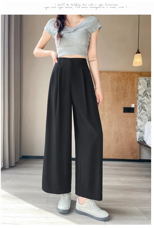 2025 Summer Women's Ice Silk Linen Wide-Leg Pants Detail