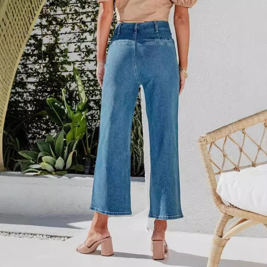 Retro Indigo Striped Wide-Leg High-Waist Jeans