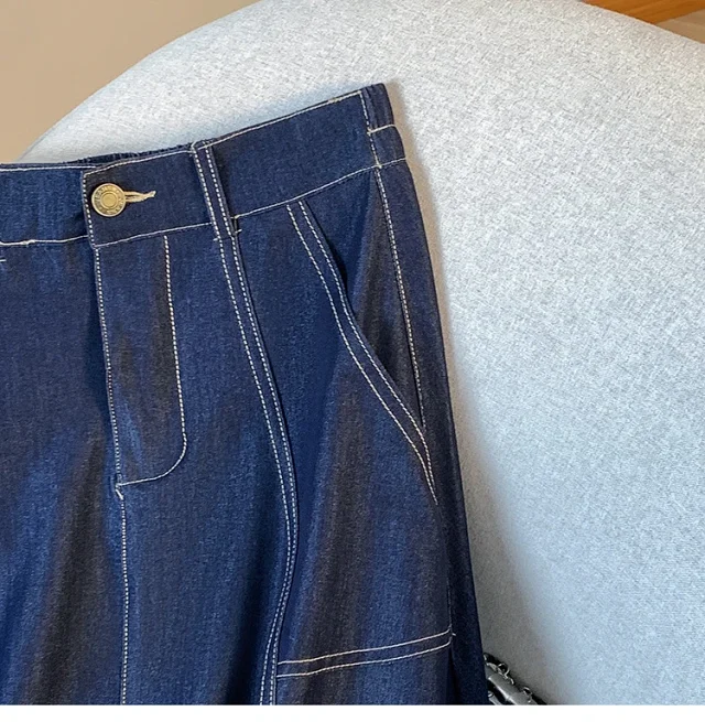 2025 Summer Women's Denim A-line Midi Skirt Detail