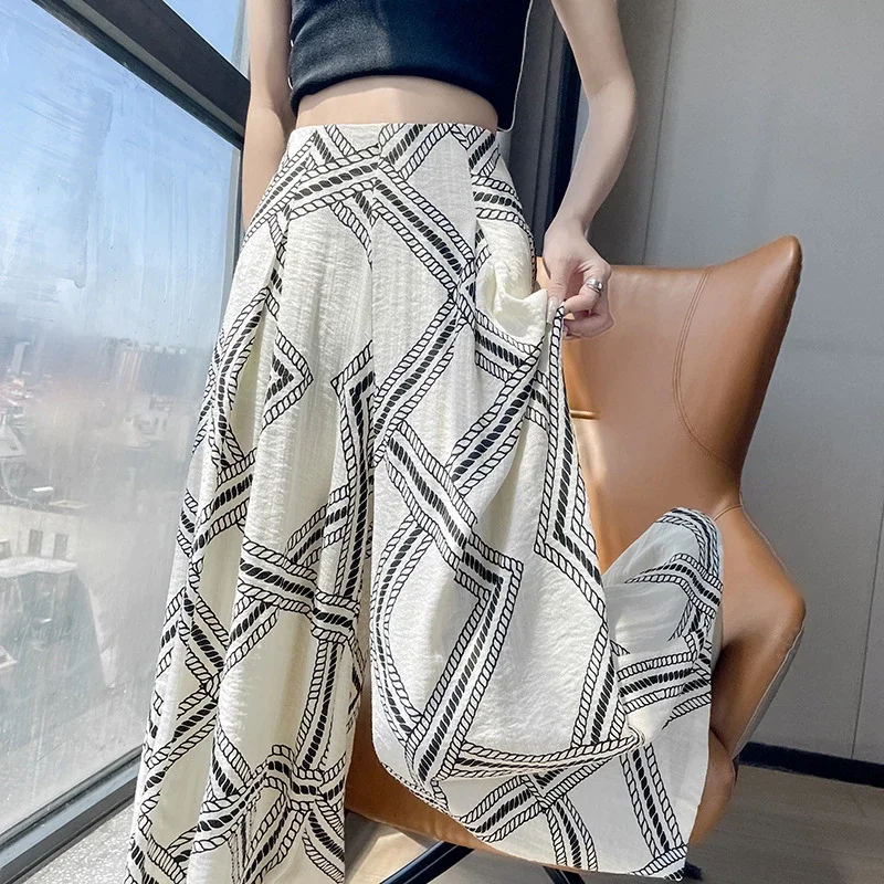 Vintage Qian-style Ice Silk Linen Wide-leg Pants