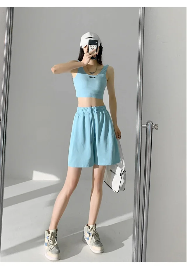 American Retro Wide-leg Casual Shorts Detail