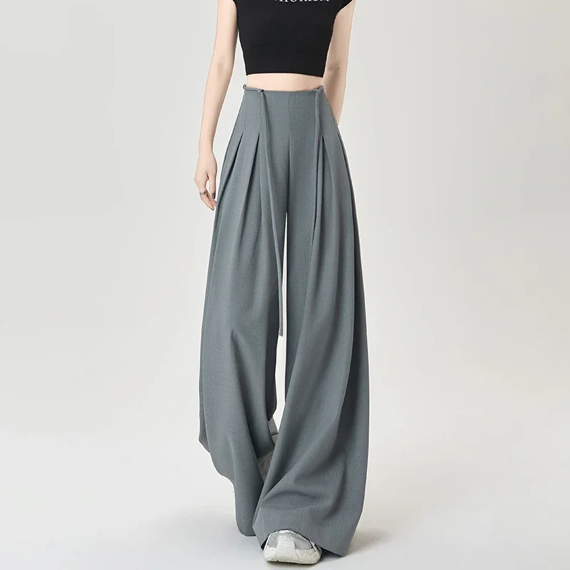 French High-Waist Drawstring Wide-Leg Pants 2025 Summer New