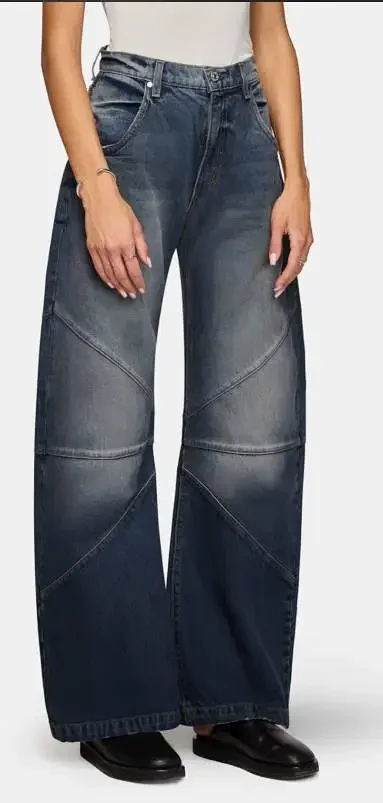 Euro - American Fashion Patchwork Pintuck Washed Jeans Detail