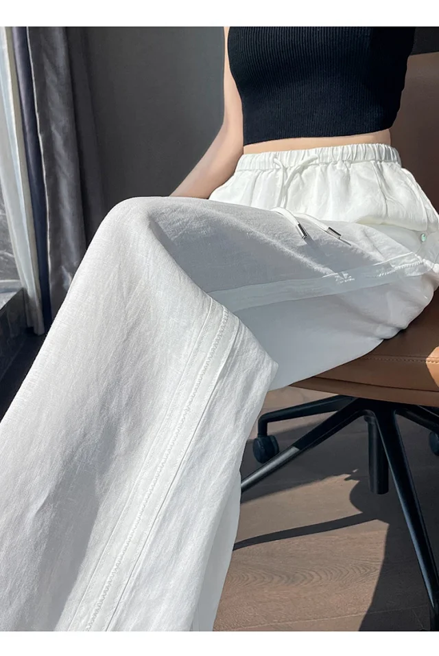 Linen Wide - Leg Pants for Women 2025 Summer Detail