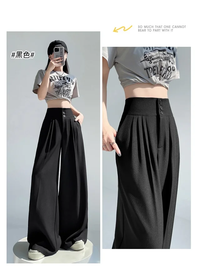 2025 White Wide - leg Ice Silk Trousers for Women Detail