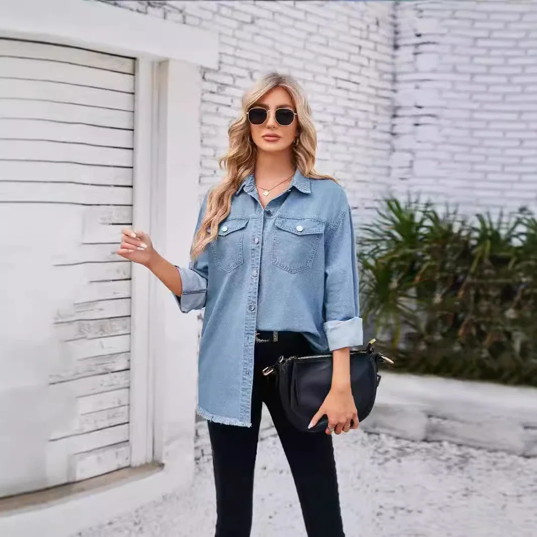 Vintage Western-Washed Denim Coat for Women