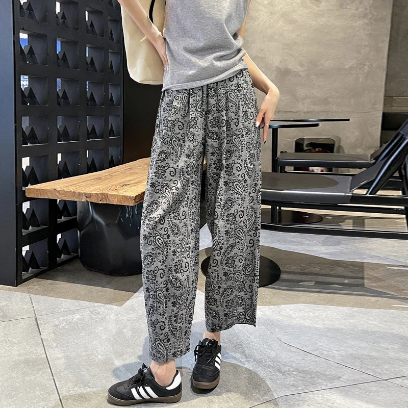 Linen Jacquard Wide-Leg Pants for Women