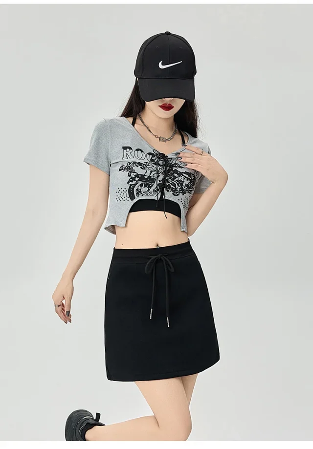 2025 Grey High - Waist A - Line Skirt for Women Detail