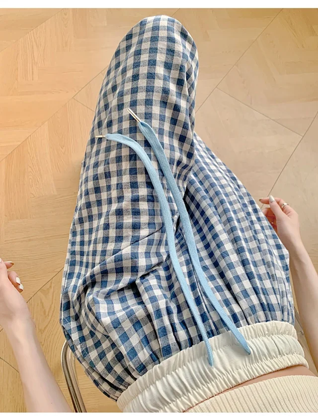 2025 Summer Thin High - waisted Retro Plaid Wide - leg Pants Detail