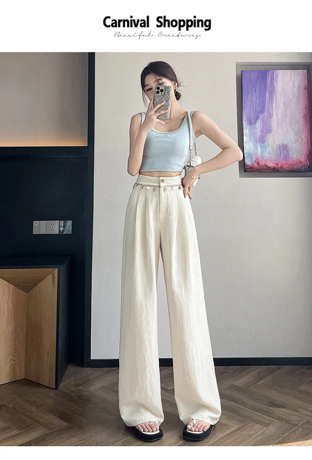 Summer Women's Tencel Linen Wide-Leg Pants Detail