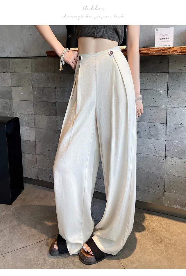 Summer Thin Tencel White Pants Detail