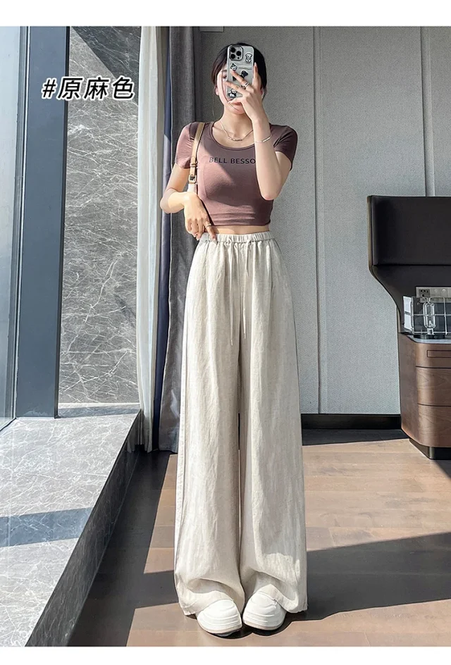 Linen Wide - Leg Pants for Women 2025 Summer Detail
