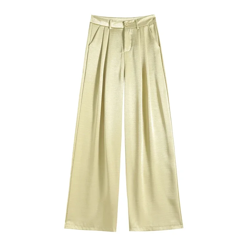 Women's 2025 Summer Ice Silk Acetate Wide - Leg Pants