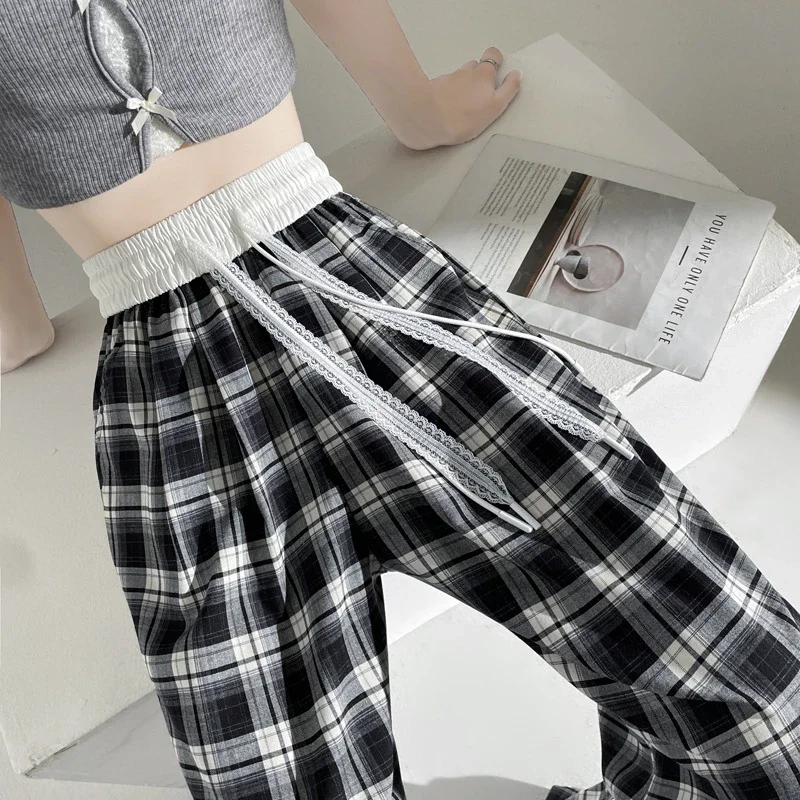 2025 Summer Ice Silk Checkered Pants for Women