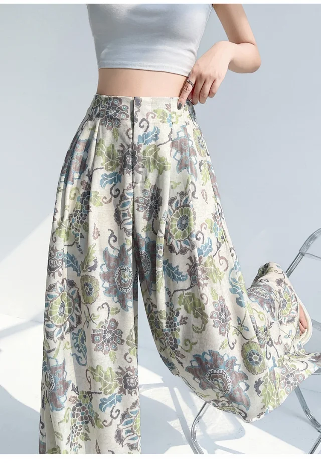 Women's 2025 Summer Printed Wide-Leg Pants Detail