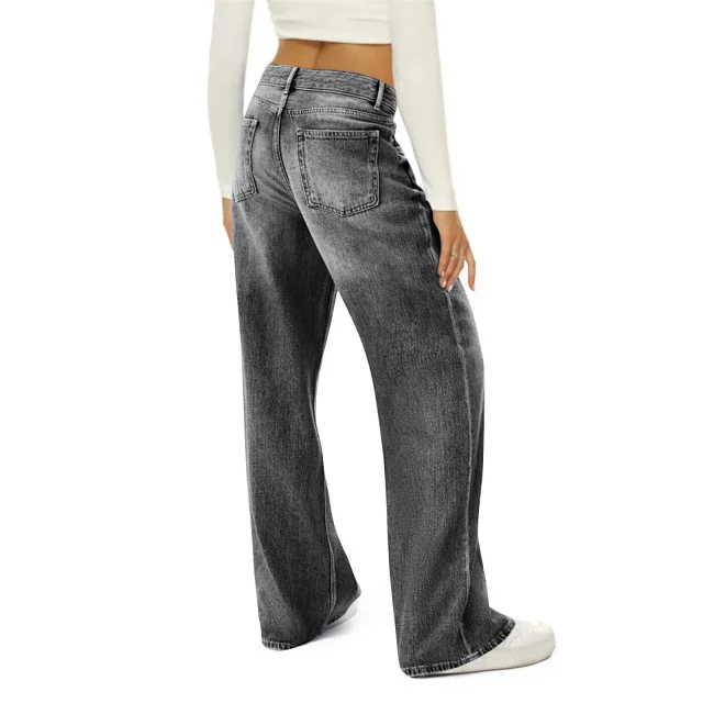 Women's Retro Wide-Leg Denim Pants Detail