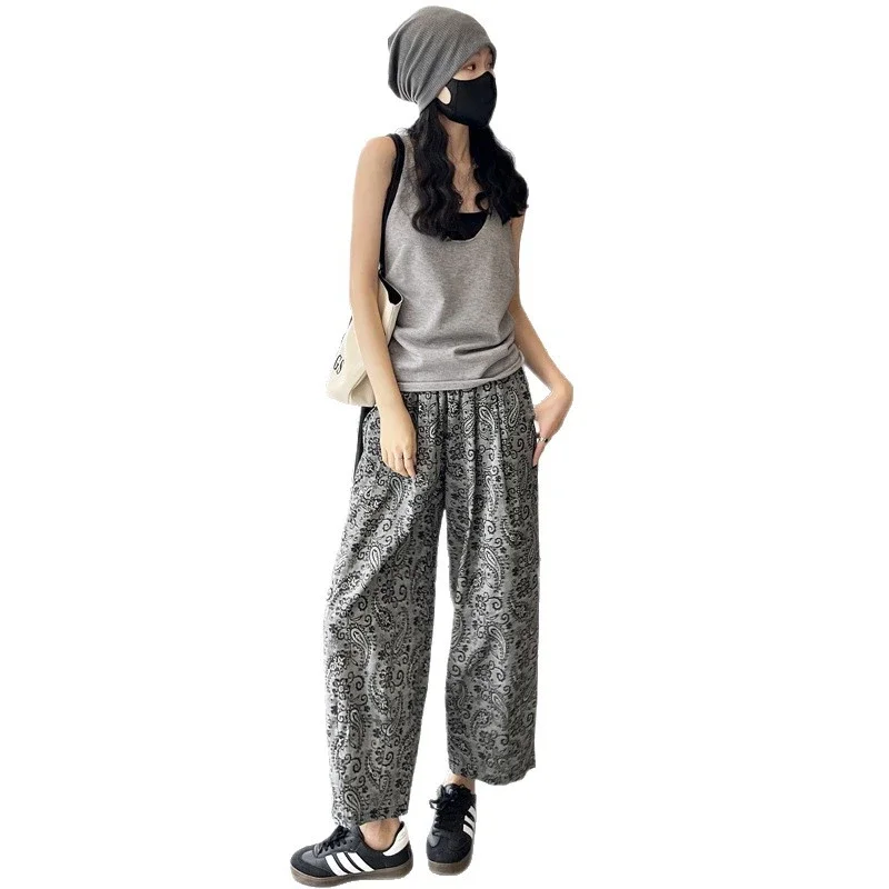 Linen Jacquard Wide-Leg Pants for Women