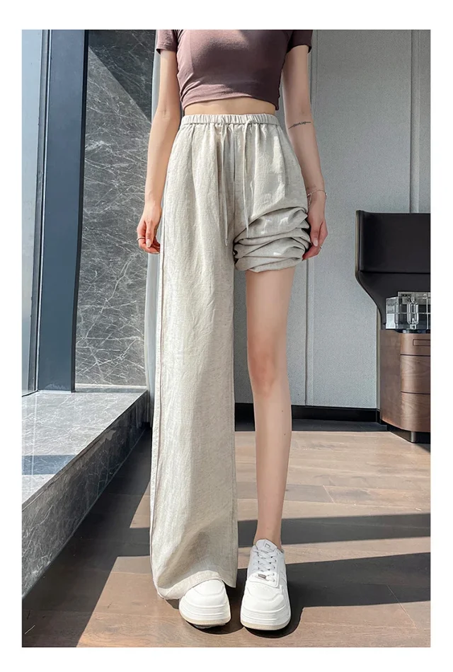 Linen Wide - Leg Pants for Women 2025 Summer Detail