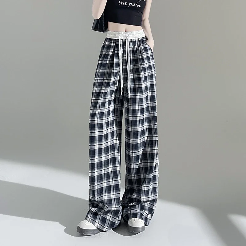 2025 Summer Ice Silk Checkered Pants for Women