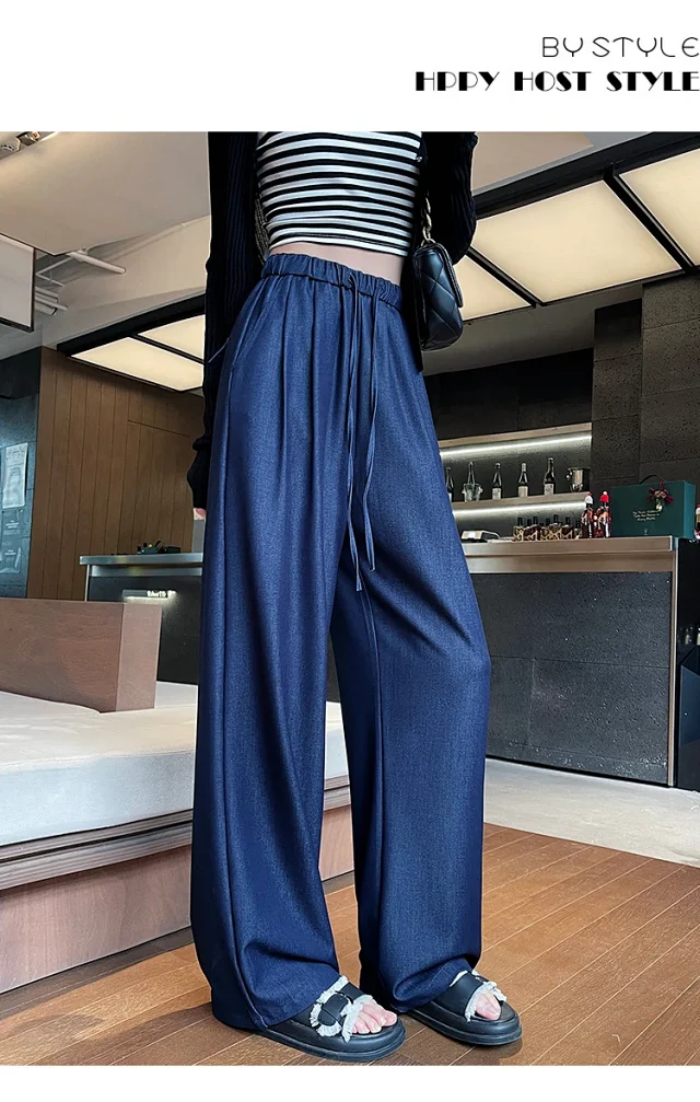 Navy Tencel Jeans - Women's Summer Wide - Leg Pants Detail
