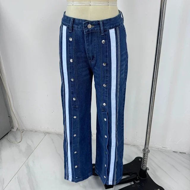 European-American Retro Wide-Leg Denim Pants Detail