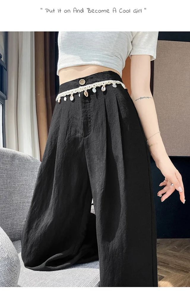 Summer Women's Tencel Linen Wide-Leg Pants Detail