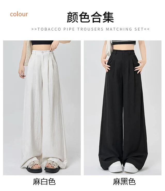 Women's White Linen Wide-Leg Pants Detail