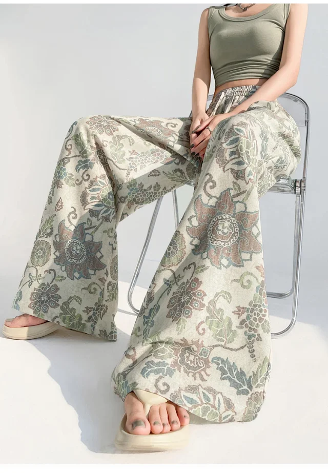 2025 Summer Ice Silk Linen Wide-Leg Pants Detail