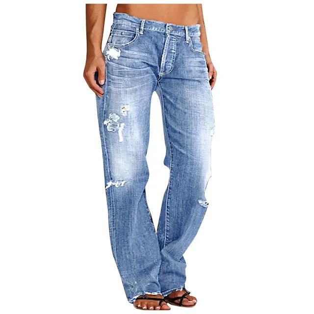 Women's Trendy Distressed Mid - rise Straight Jeans Detail