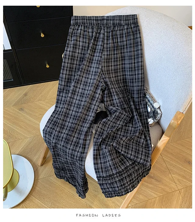 Vintage Waist Tie Plaid Wide-Leg Pants Detail