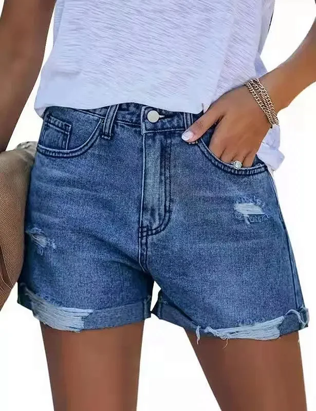 Vintage Ripped Denim Shorts Detail