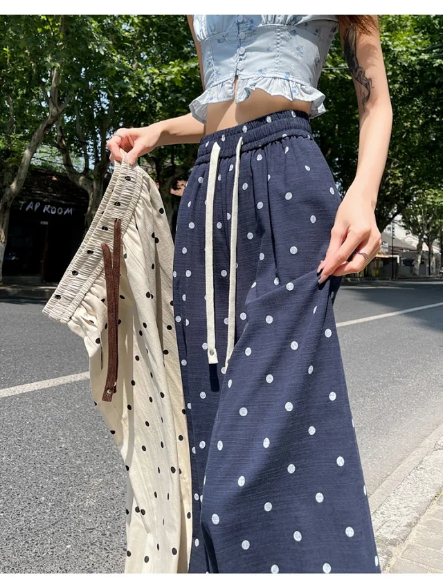 Ice Silk Polka Dot Linen Casual Pants Detail