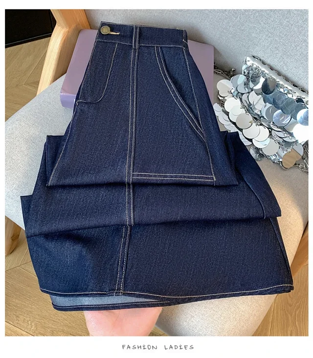 2025 Summer Women's Denim A-line Midi Skirt Detail