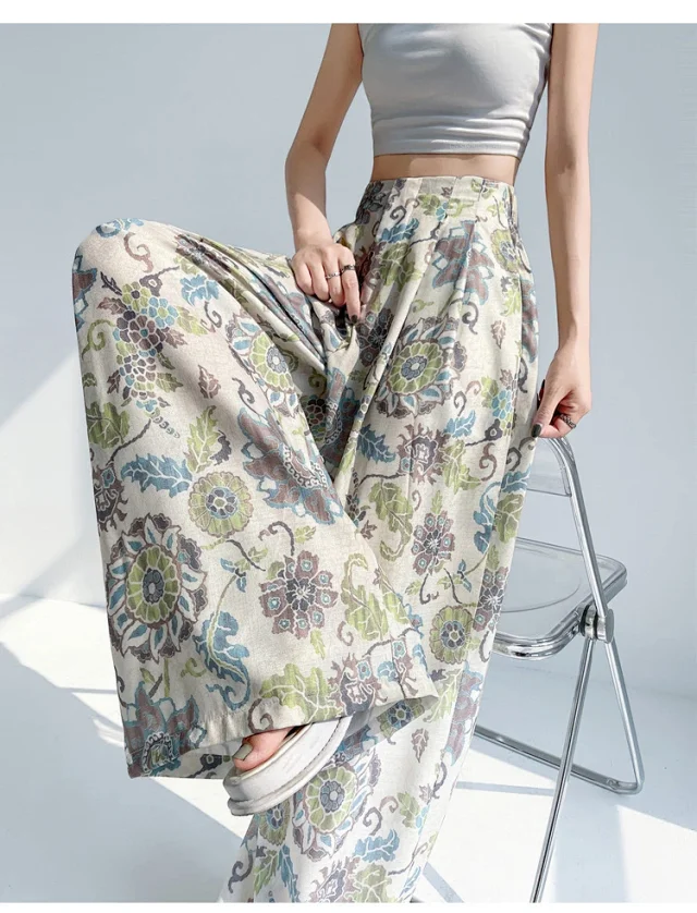 Women's 2025 Summer Printed Wide-Leg Pants Detail