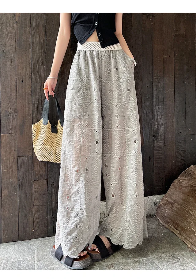Women's Summer Thin High - End Lace Cropped Pants Detail