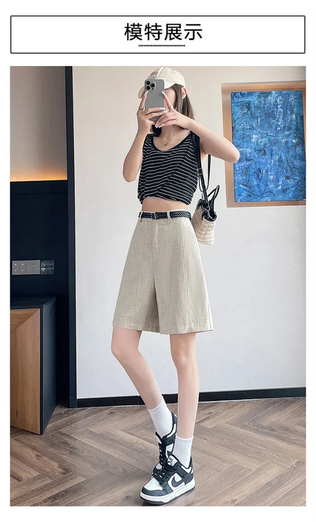 Japanese Retro Linen Suit Shorts for Women Detail