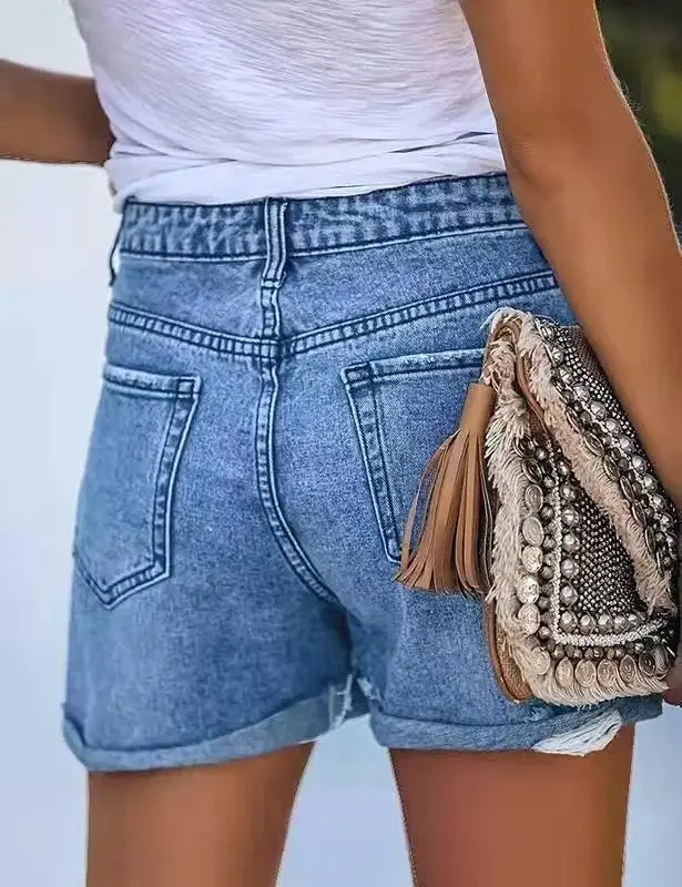 Vintage Ripped Denim Shorts Detail