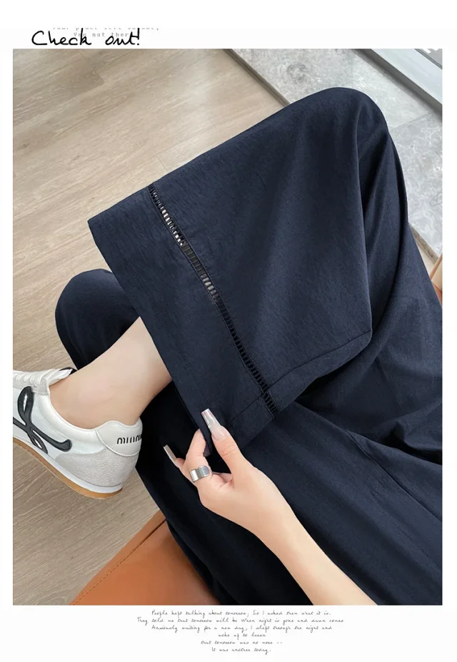 Women's Ice Silk Linen Hollow Wide-leg Pants Detail