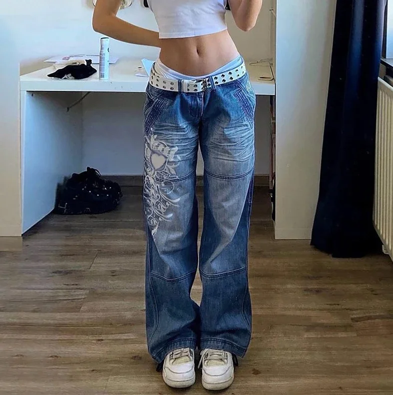 Street-style Irregular Print Loose Jeans