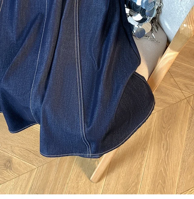 2025 Summer Women's Denim A-line Midi Skirt Detail